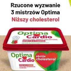 Pudełko margaryny Optima Cardio z napisem "Obniża cholesterol".