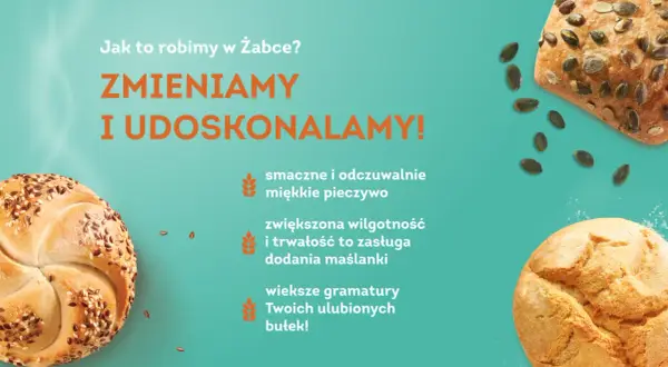 Bułki z ziarnami i dynią na tle grafiki z tekstem.